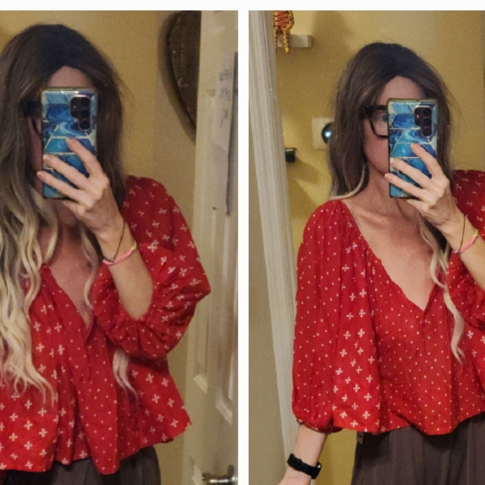 Anthropologie Kopal Balloon Puff Sleeve Oversized Flowy Top NWT